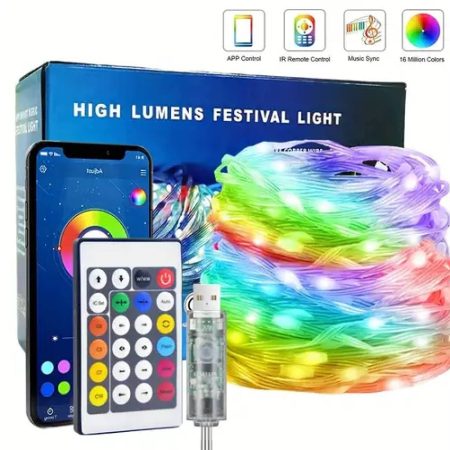 ریسه هفت رنگ (RGB) بلوتوث دار هوشمند موزیکال با طول 10 متر